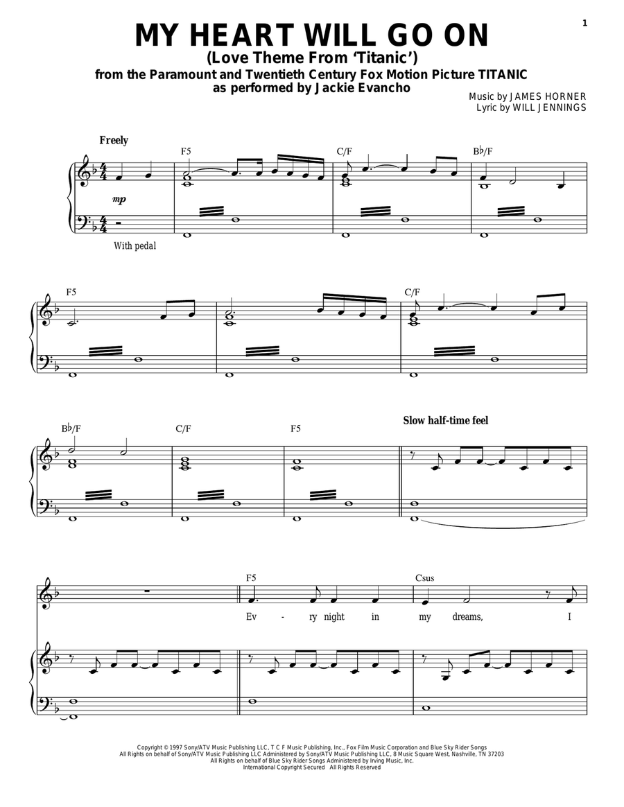 My Heart Will Go On (Love Theme from Titanic) Piano, Vocal scores gallery preview page 1