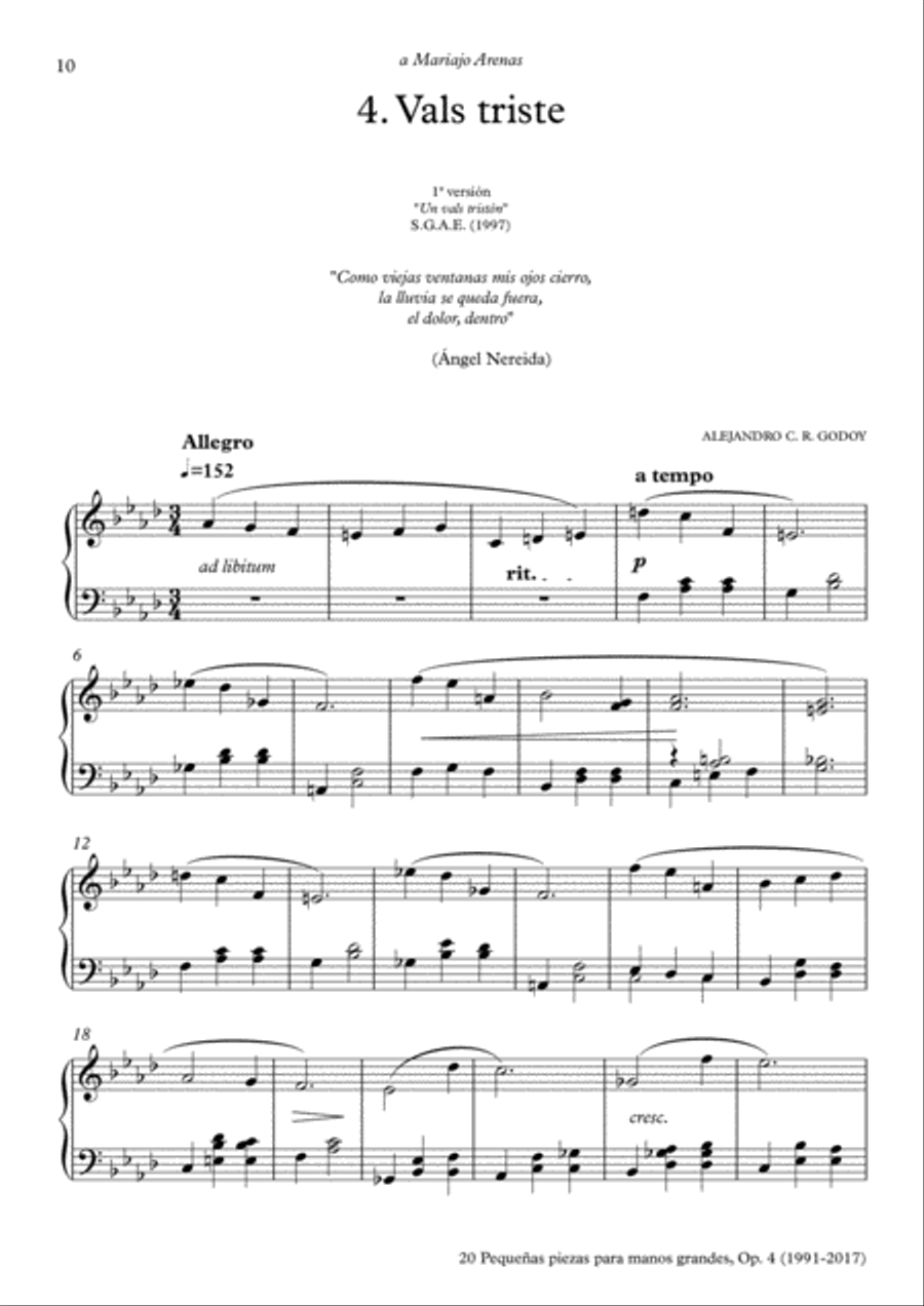 20 Piezas, Op. 4 (2017) No. 4. Vals triste Piano Solo scores gallery preview page 1