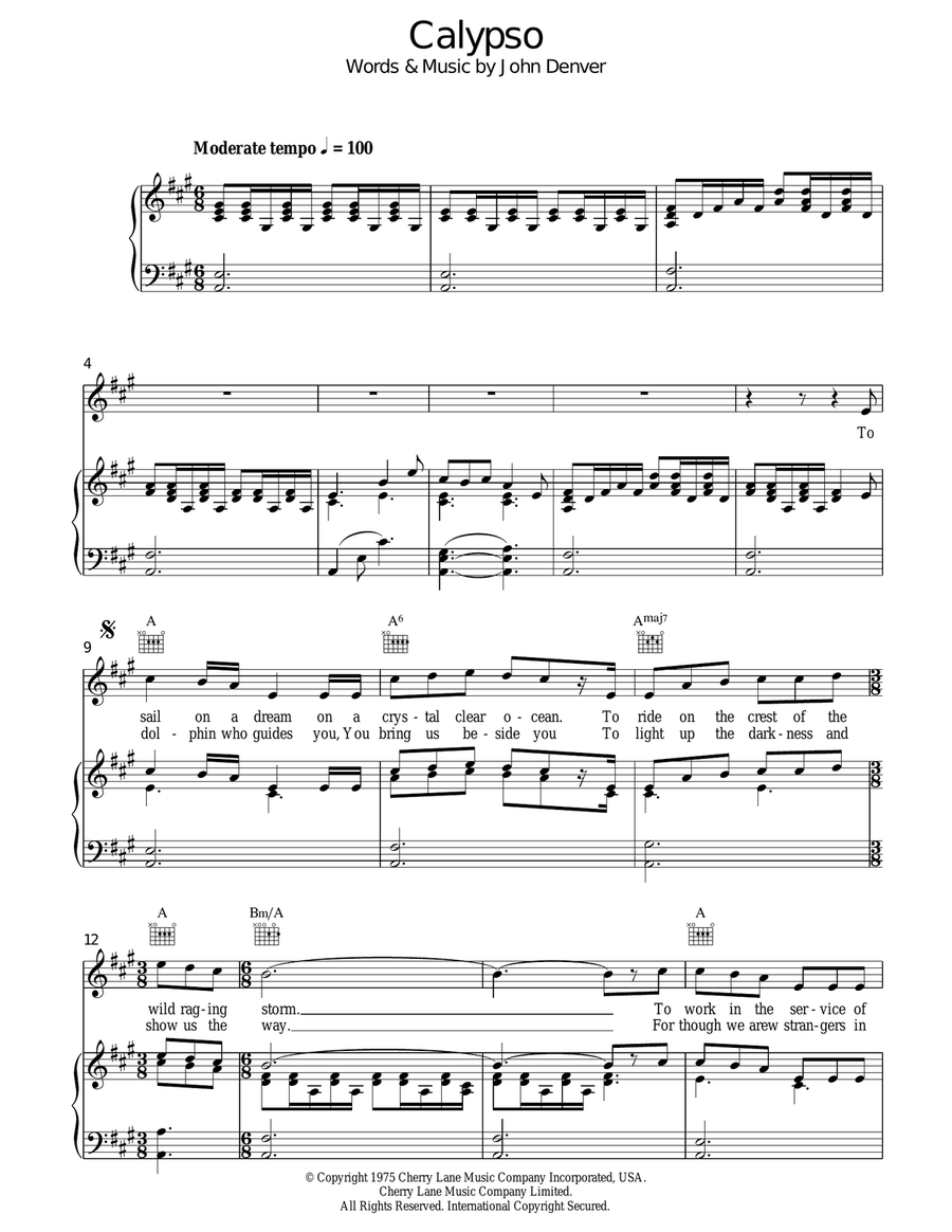 Calypso Calypso Piano, Vocal, Guitar scores gallery preview page 1