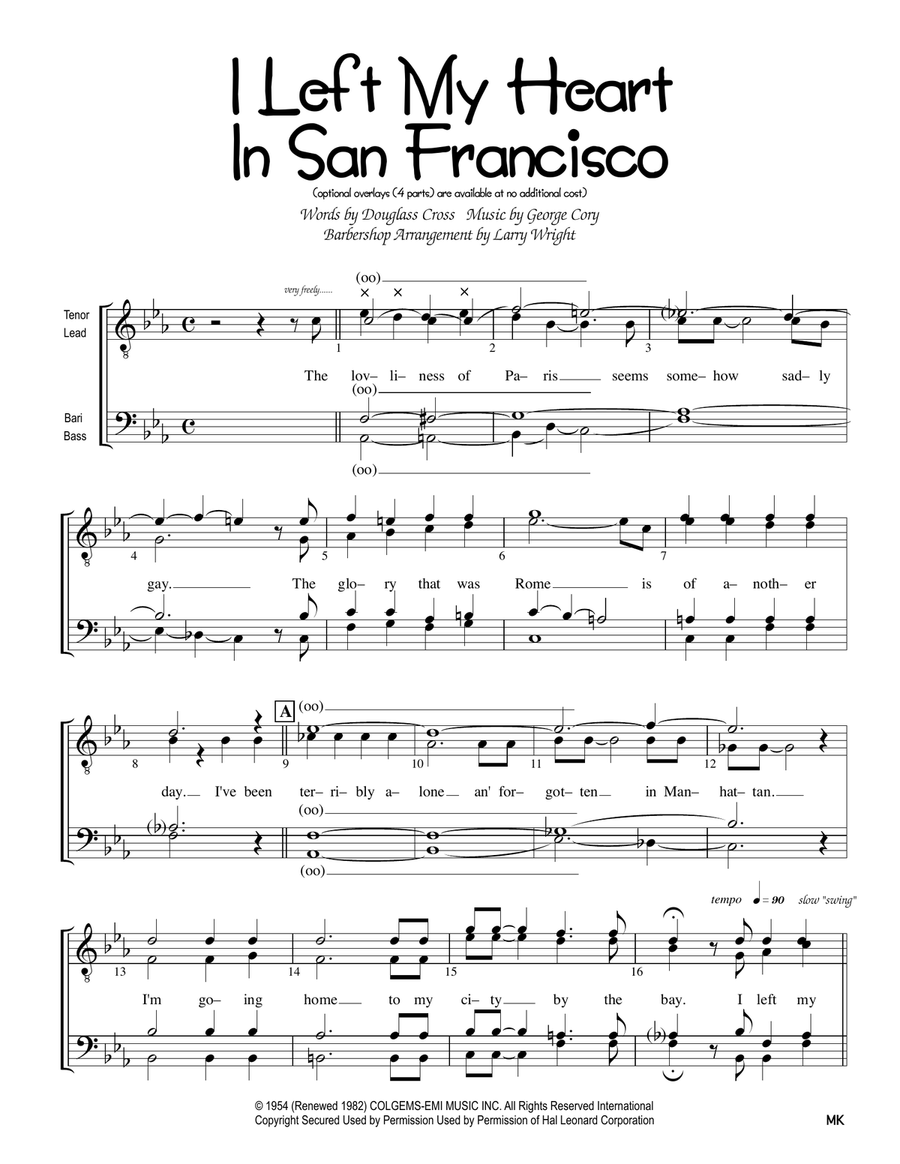 I Left My Heart In San Francisco TTBB scores gallery preview page 1