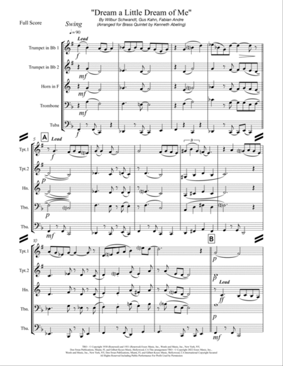 Dream A Little Dream Of Me Brass Quintet scores gallery preview page 2