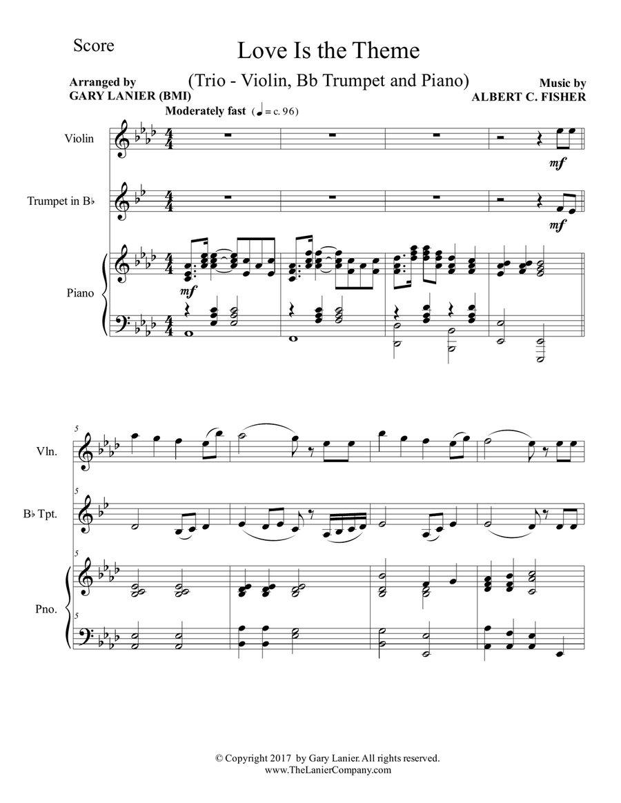 LOVE IS THE THEME (Trio – Violin, Bb Trumpet & Piano with Score/Parts) B-Flat Trumpet scores gallery preview page 2