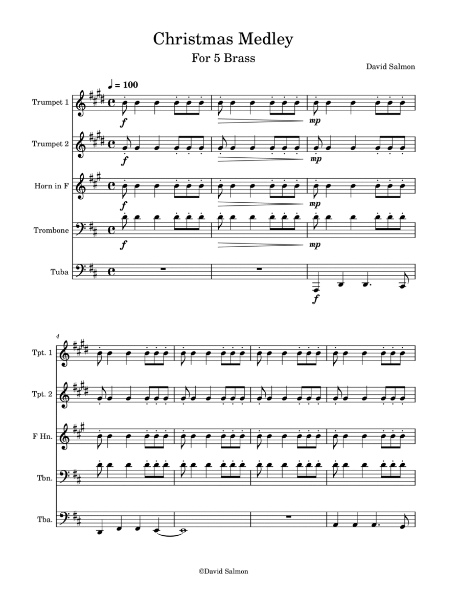 Christmas Medley for 5 Brass Horn scores gallery preview page 1