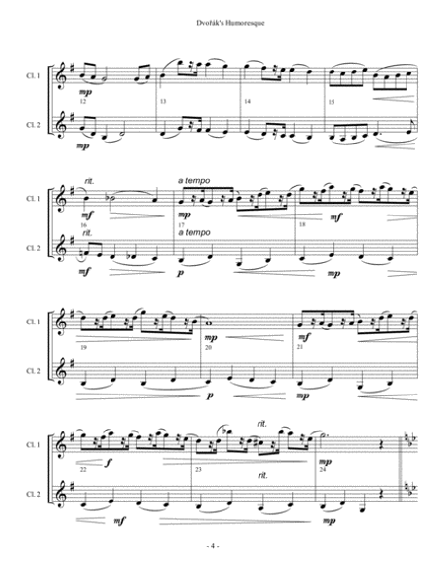 Dvorak's Humoresque - Clarinet Duet Clarinet Duet scores gallery preview page 4