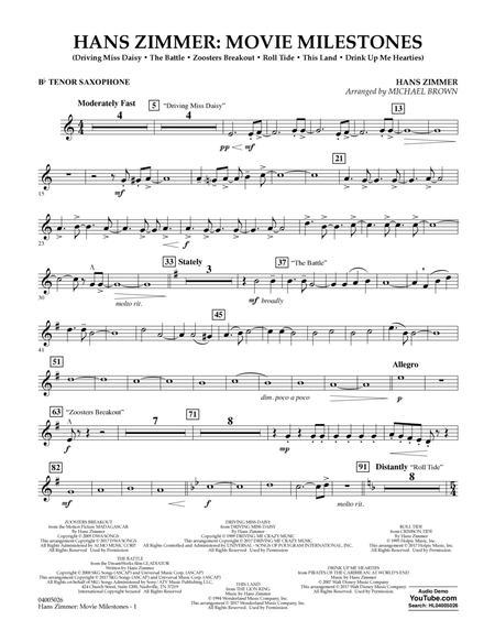Hans Zimmer: Movie Milestones - Bb Tenor Saxophone