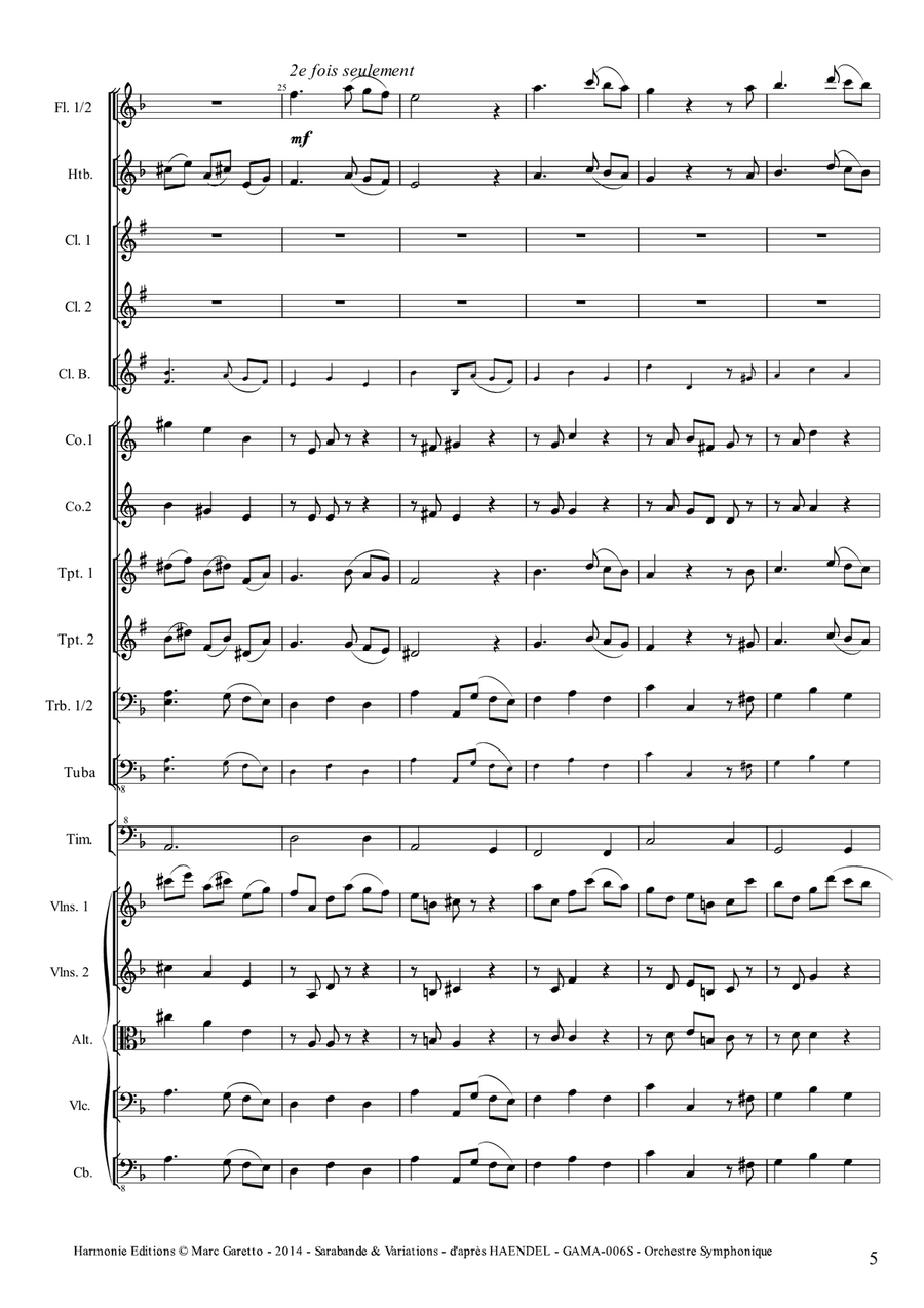Sarabande & Variations - Georg Friedrich Haendel - Barry Lyndon Soundtrack for Full Orchestra (or St Full Orchestra scores gallery preview page 5
