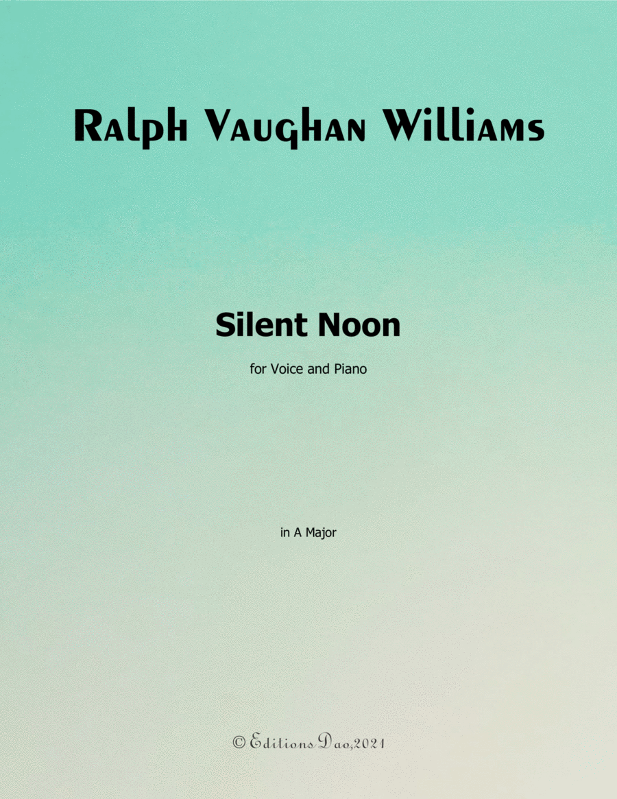 Silent Noon, by Vaughan Williams, in A Major Voice scores gallery preview page 1