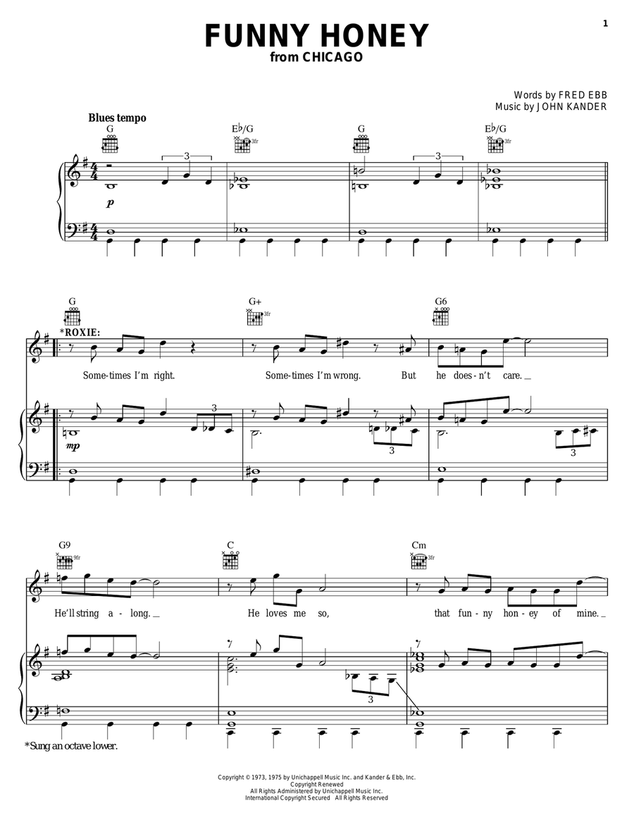 Funny Honey Piano, Vocal, Guitar scores gallery preview page 1