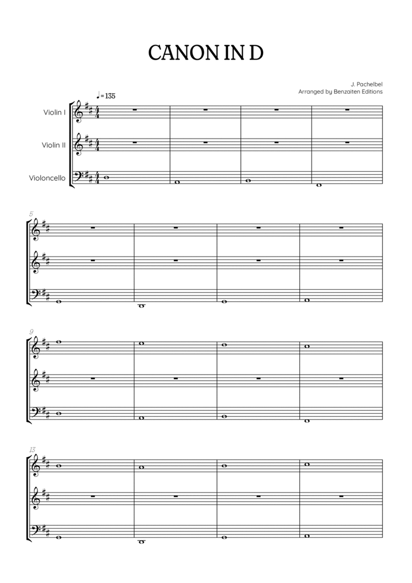 Pachelbel Canon in D • strings trio sheet music • violin, violin & cello image number null