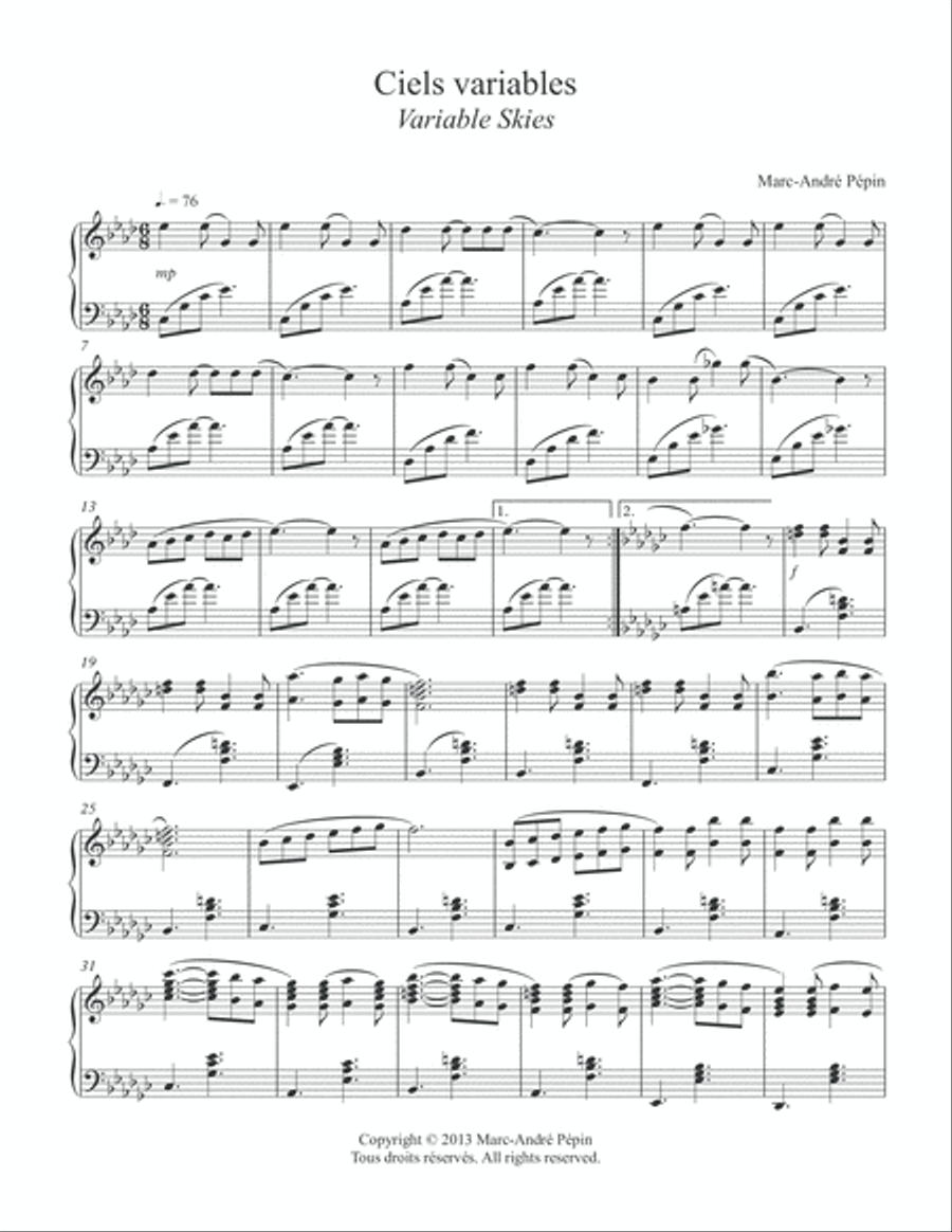 Variable Skies / Ciels variables Piano Solo scores gallery preview page 2