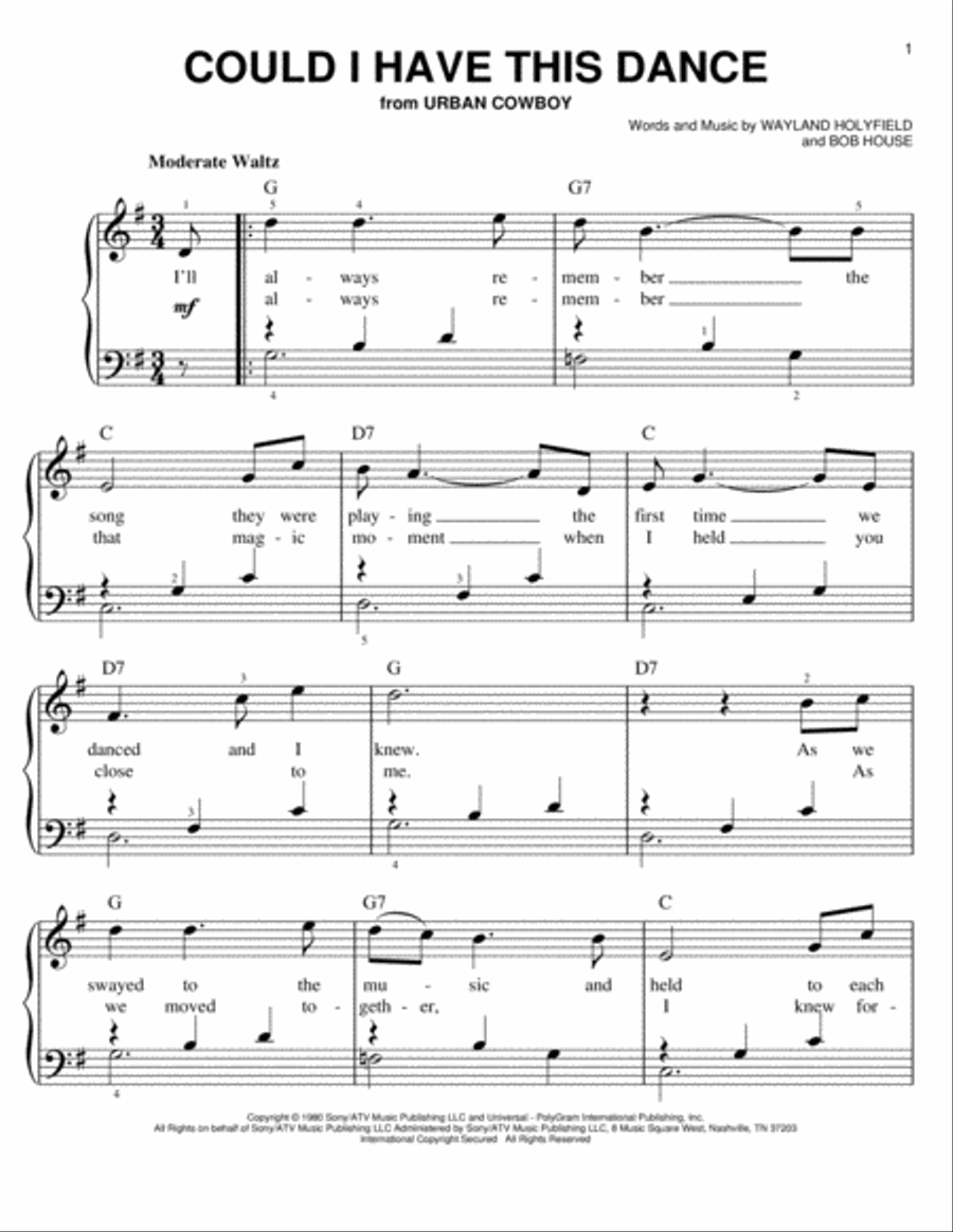 Could I Have This Dance Easy Piano scores gallery preview page 1