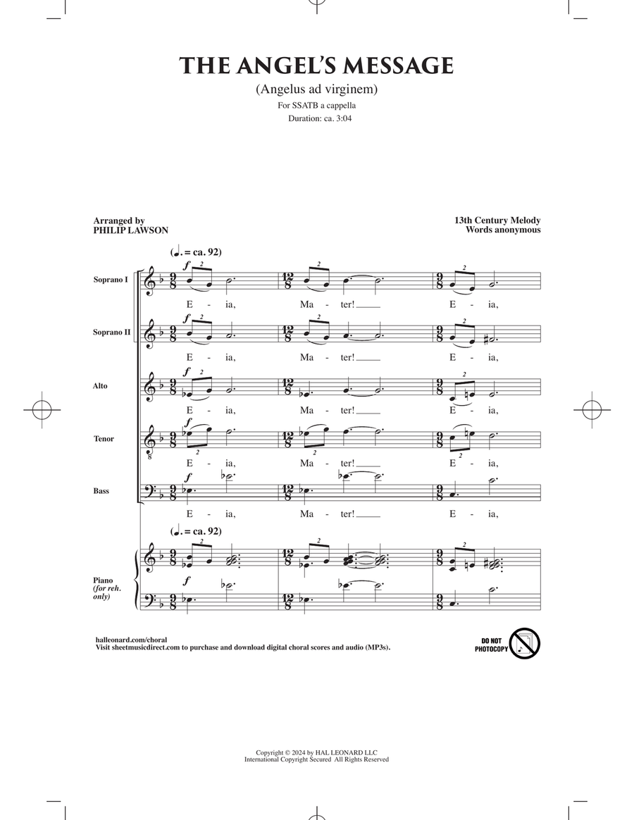 Book cover for The Angel's Message (Angelus Ad Virginem) (arr. Philip Lawson)