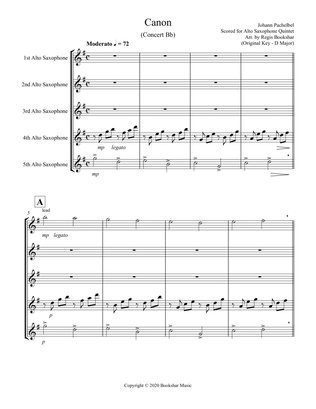 Canon (Pachelbel) (Bb) (Alto Saxophone Quintet)