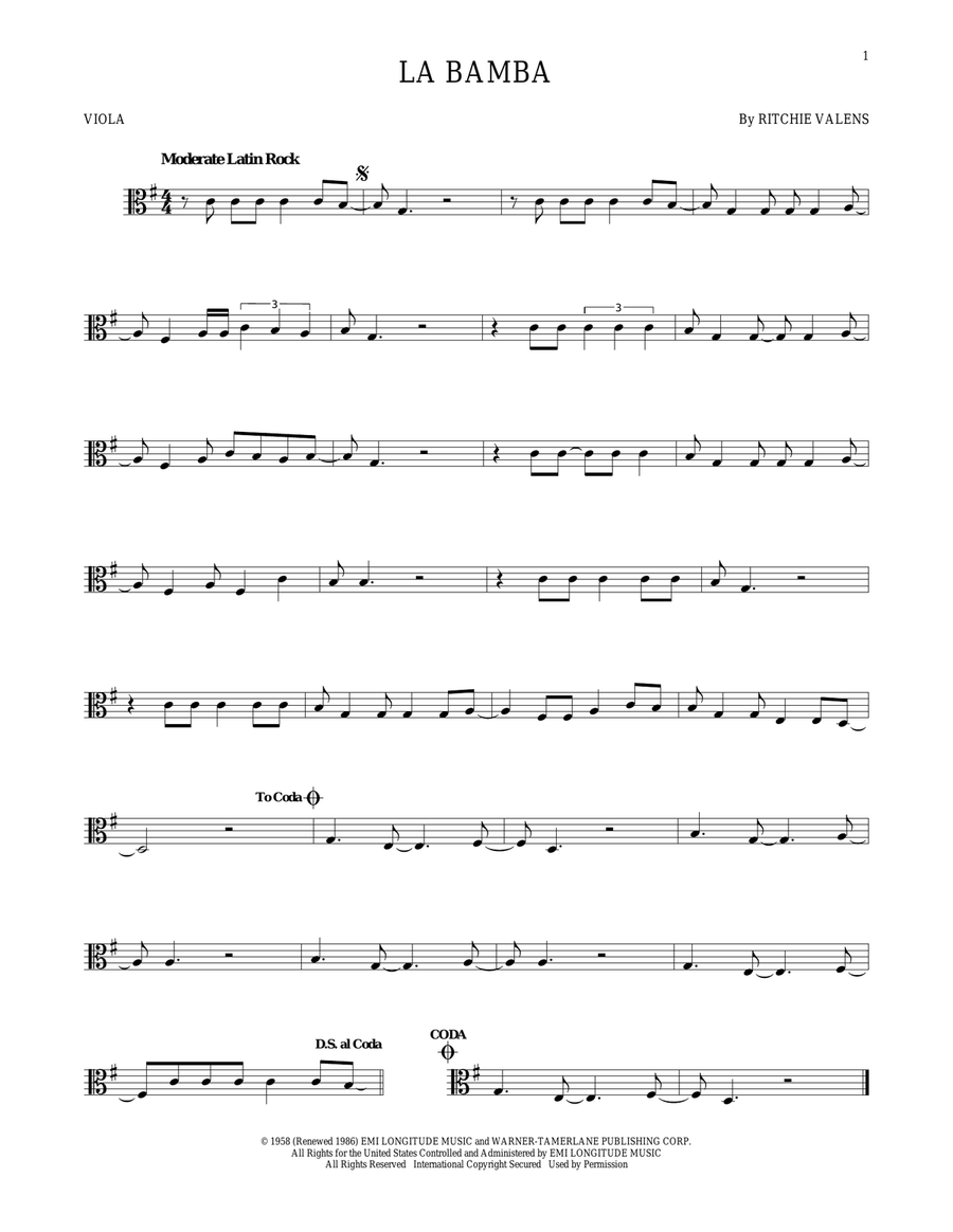La Bamba Viola Solo scores gallery preview page 1