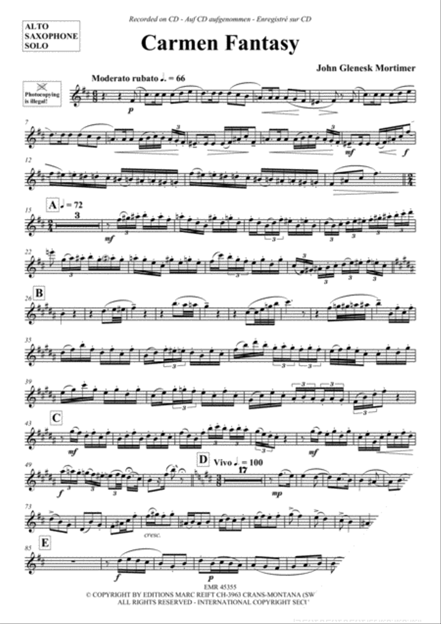 Carmen Fantasy Alto Saxophone scores gallery preview page 3