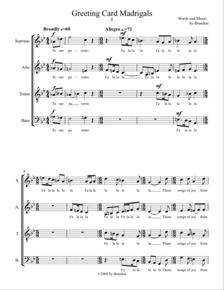 Greeting Card Madrigals Greeting Card Madrigals 4-Part scores gallery preview page 1