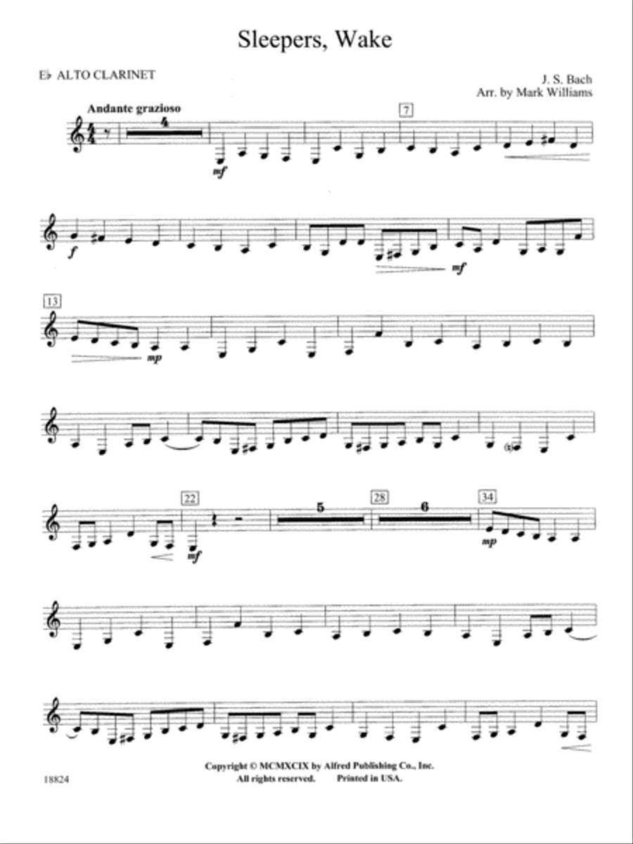 Sleepers Wake: E-flat Alto Clarinet Concert Band scores gallery preview page 1