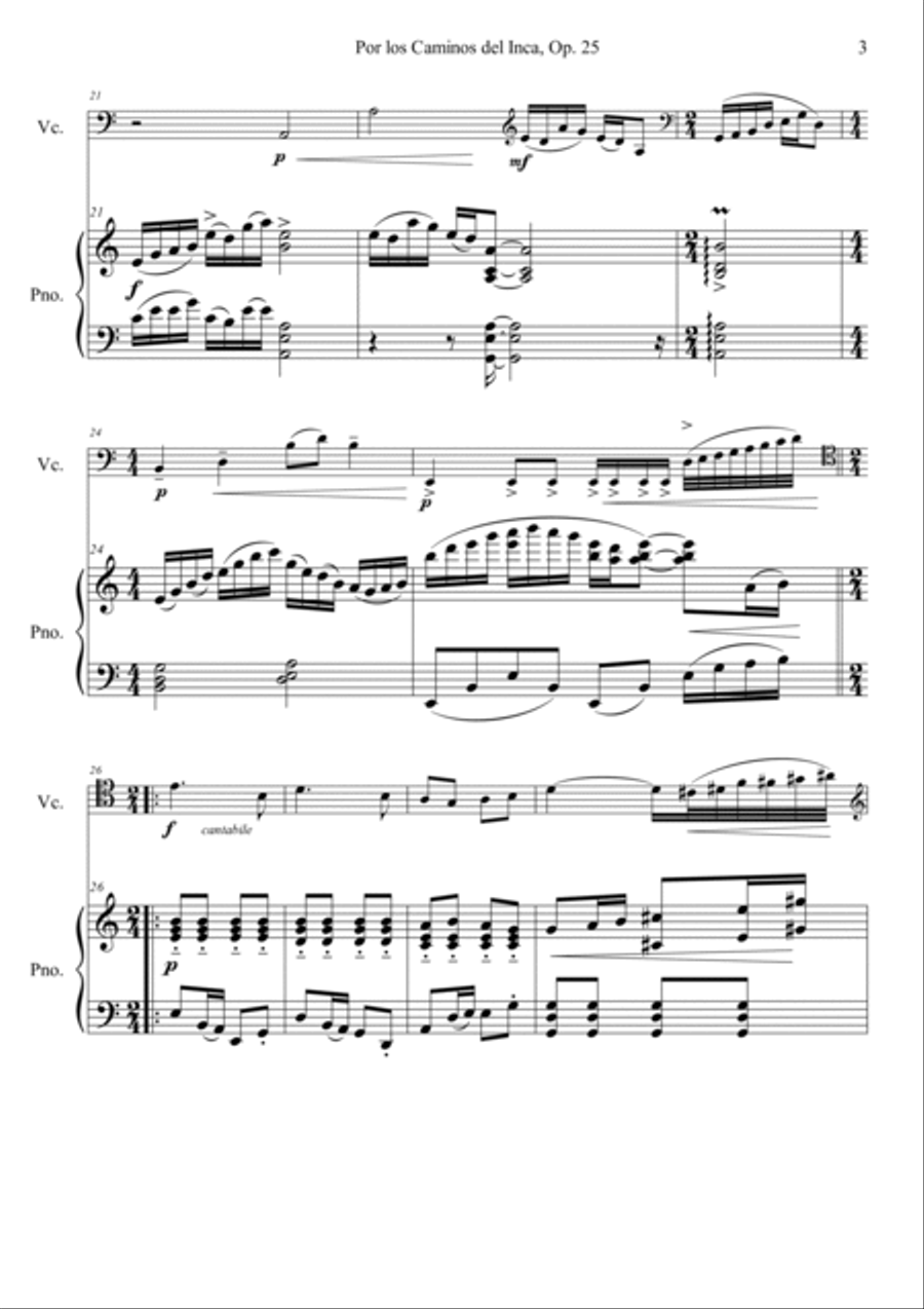 Por los Caminos del Inca, Op. 25 for cello and piano Piano scores gallery preview page 3