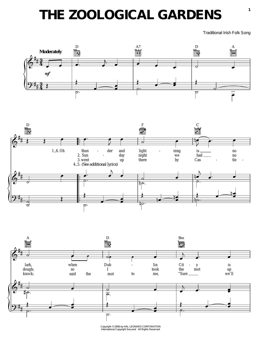 The Zoological Gardens Piano, Vocal, Guitar scores gallery preview page 1