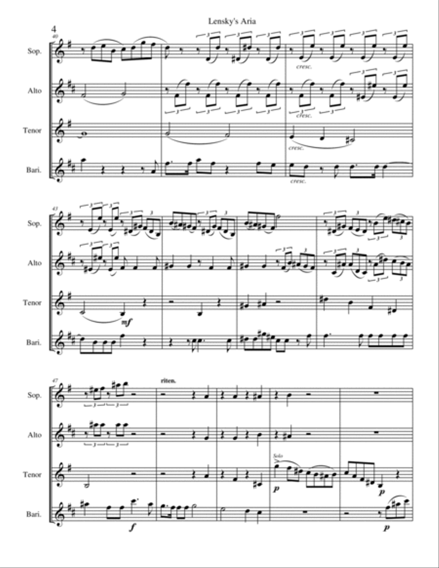 Lensky's Aria from Eugene Onegin (Version 2 SATB Saxophone Quartet features Baritone) Saxophone Quartet scores gallery preview page 6