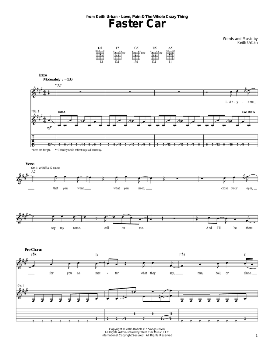 Faster Car Acoustic Guitar scores gallery preview page 1