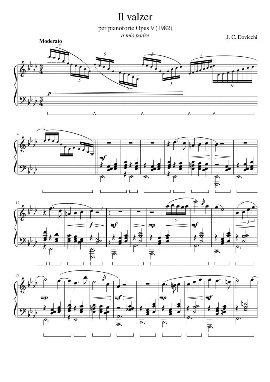 Il valzer per pianoforte Opus 9 Piano Solo scores gallery preview page 1