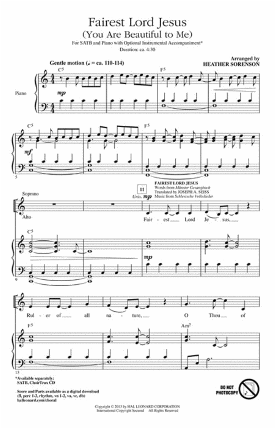 Fairest Lord Jesus (You Are Beautiful to Me) Choir scores gallery preview page 2