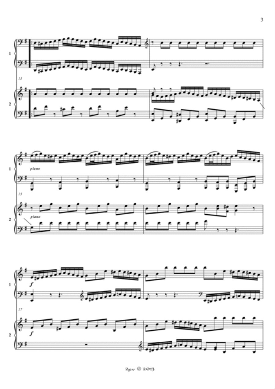 Brandenburg Concerto No. 3, Third Movement, for 2 pianos Piano scores gallery preview page 3