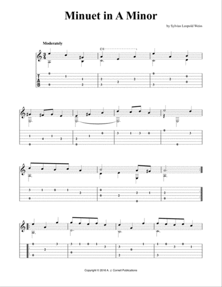 Minuet in A Minor Classical Guitar scores gallery preview page 1