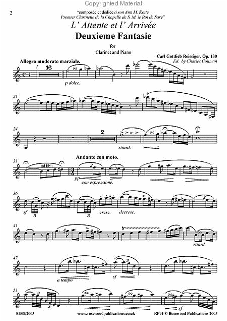 Deuxieme Fantasie, Op. 180 Clarinet Solo scores gallery preview page 4