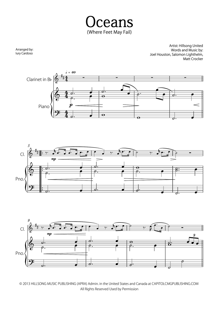 Oceans (Where Feet May Fail) B-Flat Clarinet scores gallery preview page 1