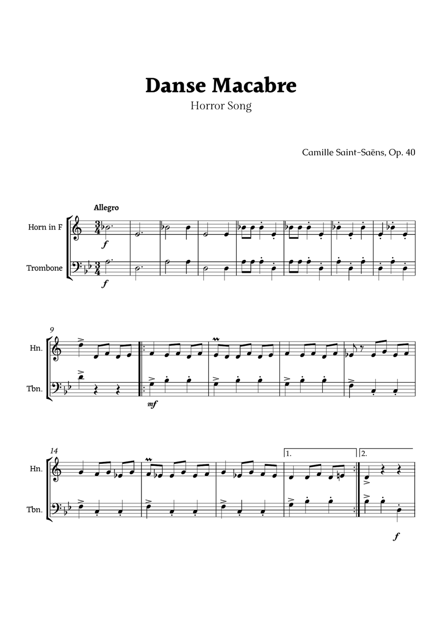 Danse Macabre by Saint-Saëns Brass Duet scores gallery preview page 1