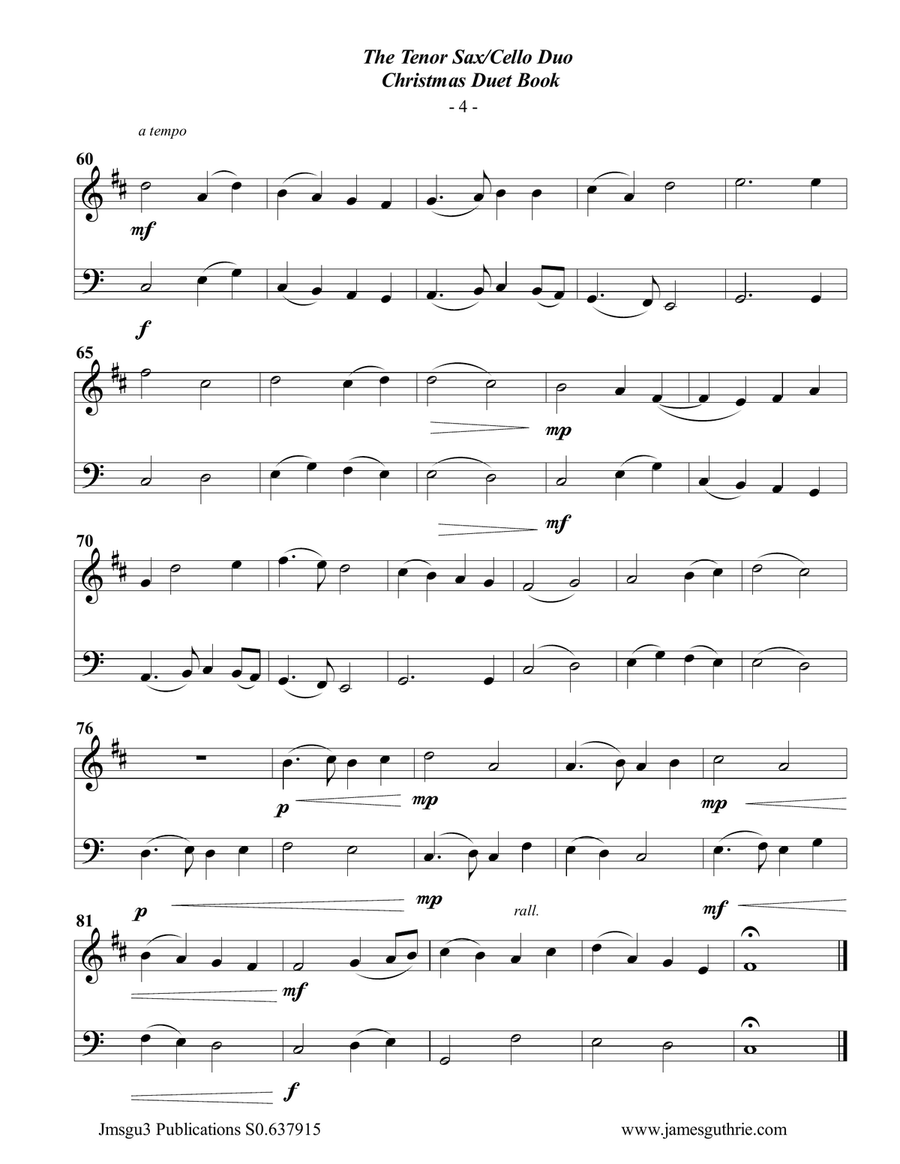 The Tenor Sax & Cello Christmas Duet Book Tenor Saxophone scores gallery preview page 5