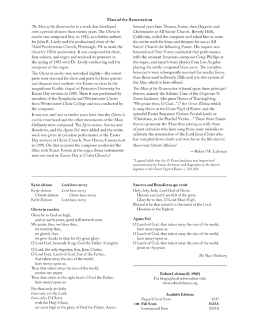 Mass of the Resurrection Mass of the Resurrection Choir scores gallery preview page 1