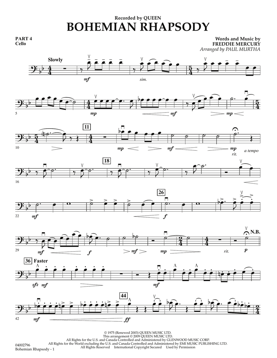 Bohemian Rhapsody - Pt.4 - Cello Concert Band scores gallery preview page 1