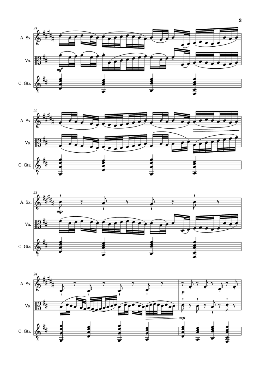 Canon in D Major, P.37; T.337. A. Sax, Viola, and Guitar. Score and Parts. Chamber Music scores gallery preview page 3