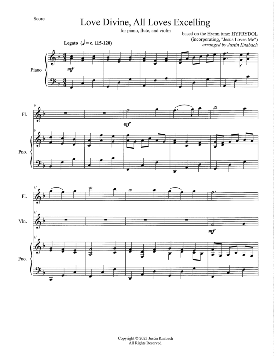 Love Divine, All Loves Excelling (with Jesus Loves Me) Flute scores gallery preview page 1