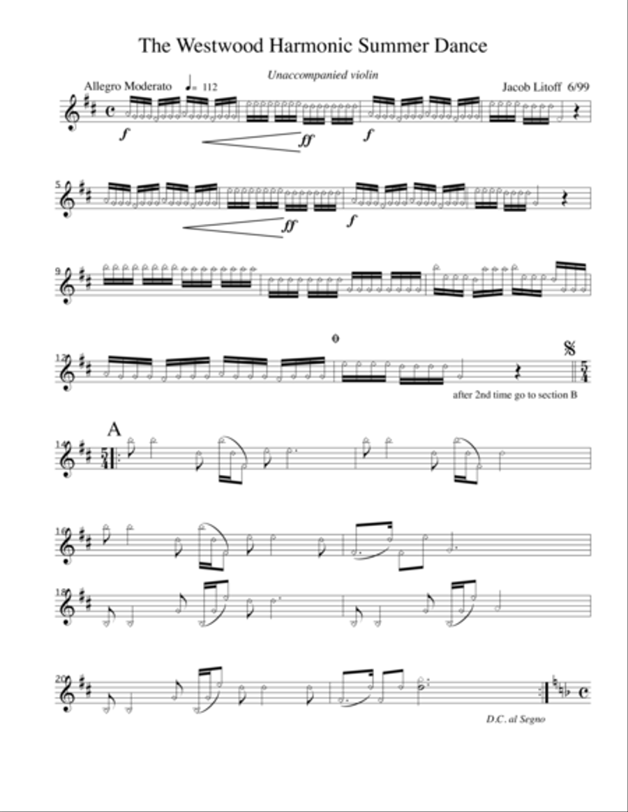 The Westwood Harmonic Summer Dance Violin Solo scores gallery preview page 1