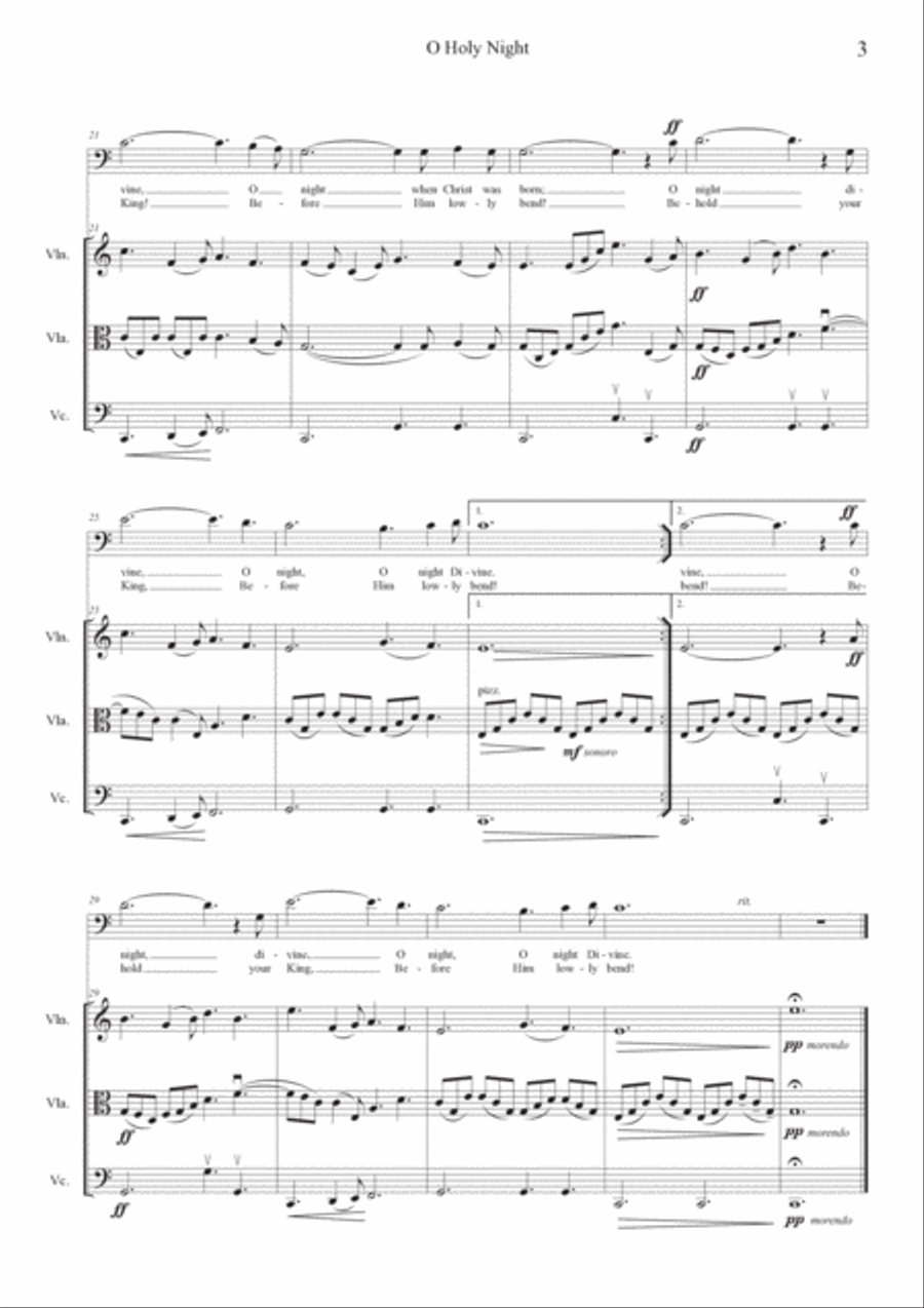 O Holy Night - for Baritone and String Trio in C-Major Small Ensemble scores gallery preview page 3