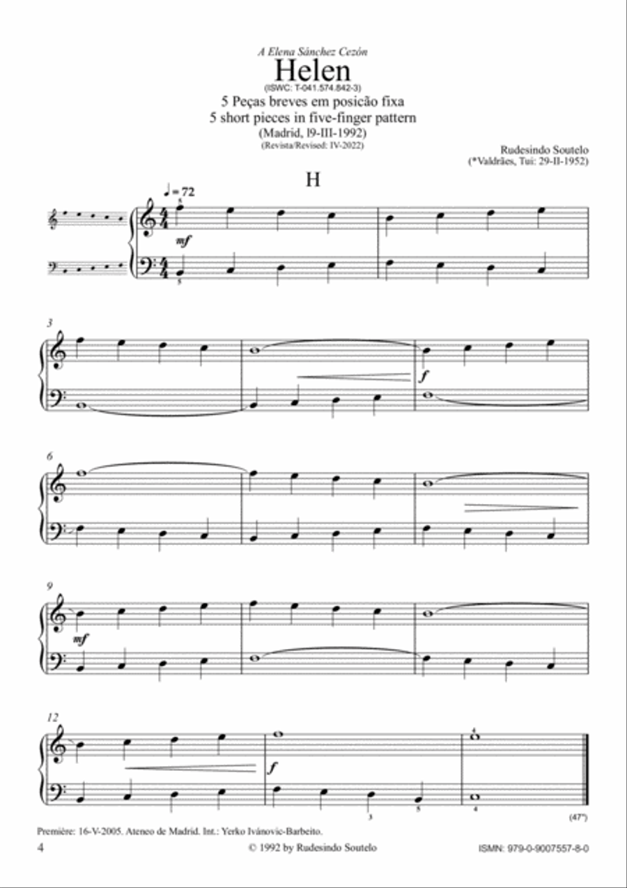 Helen - 5 short pieces in five-finger pattern / 5 peças breves em posição fixa Piano Method scores gallery preview page 4