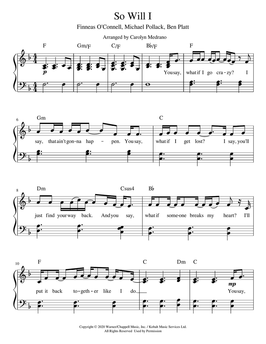 So Will I So Will I Piano, Vocal scores gallery preview page 1