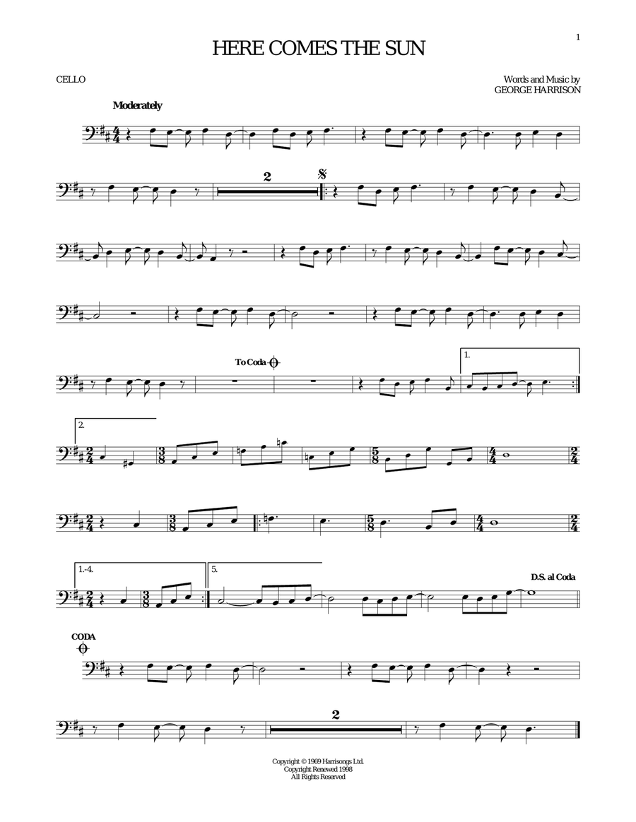 Here Comes The Sun Cello Solo scores gallery preview page 1