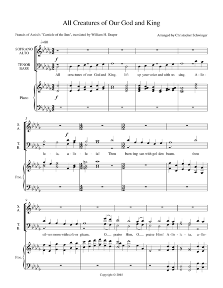 All Creatures of Our God and King - for choir and piano 4-Part scores gallery preview page 1