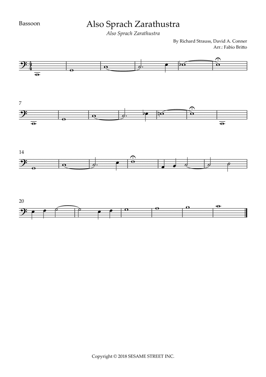 Also Sprach Zarathustra Also Sprach Zarathustra Bassoon Solo scores gallery preview page 1