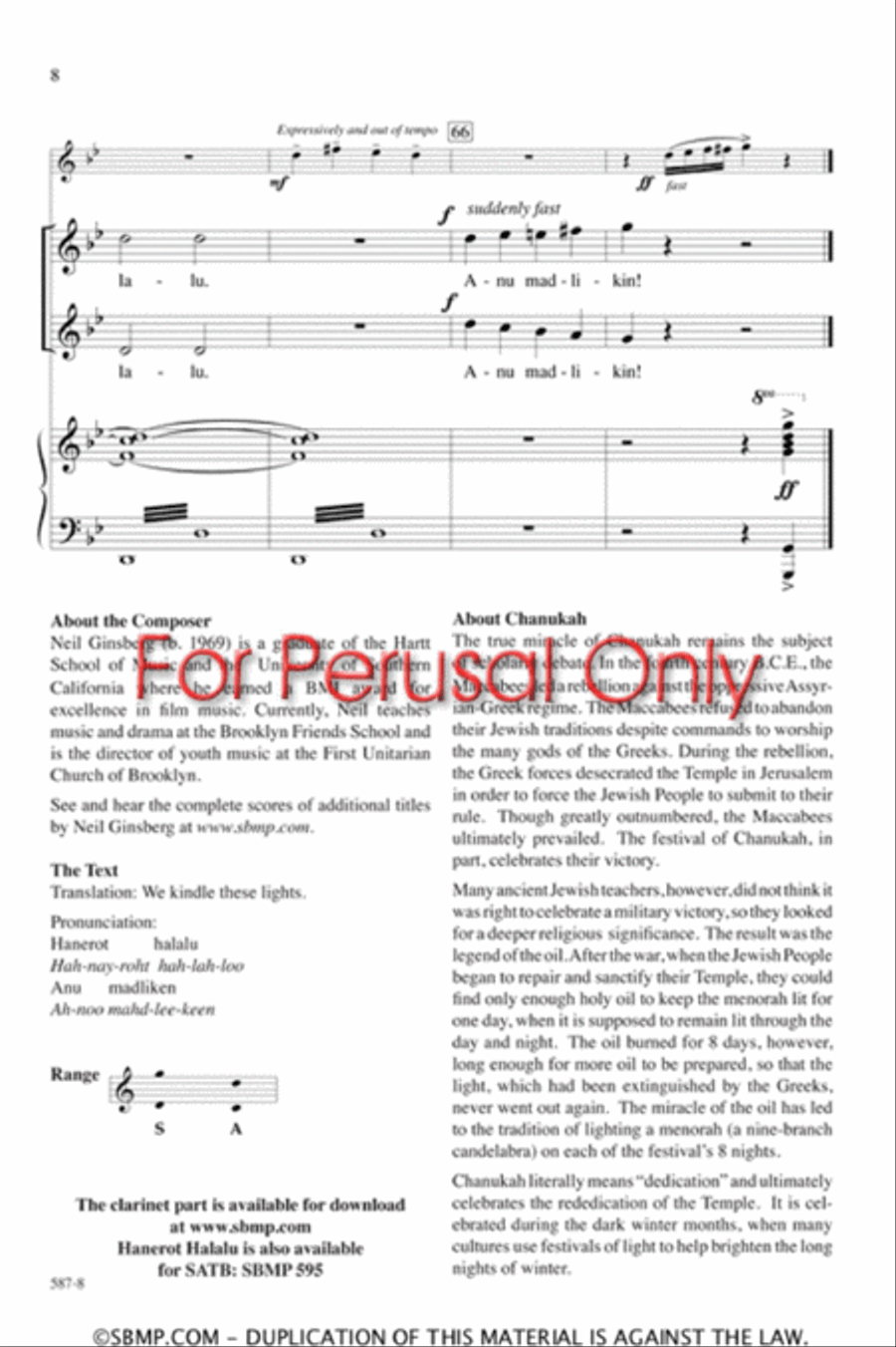 Hanerot Halalu - SSA Octavo SSA scores gallery preview page 8