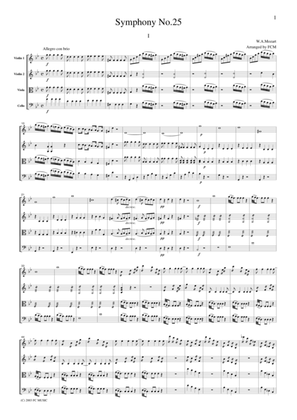 Book cover for Mozart Symphony No.25, 1st mvt., for string quartet, CM010