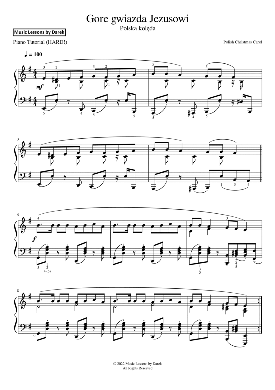 Gore gwiazda Jezusowi (Polish Christmas Carol) [HARD PIANO] Piano Solo scores gallery preview page 1