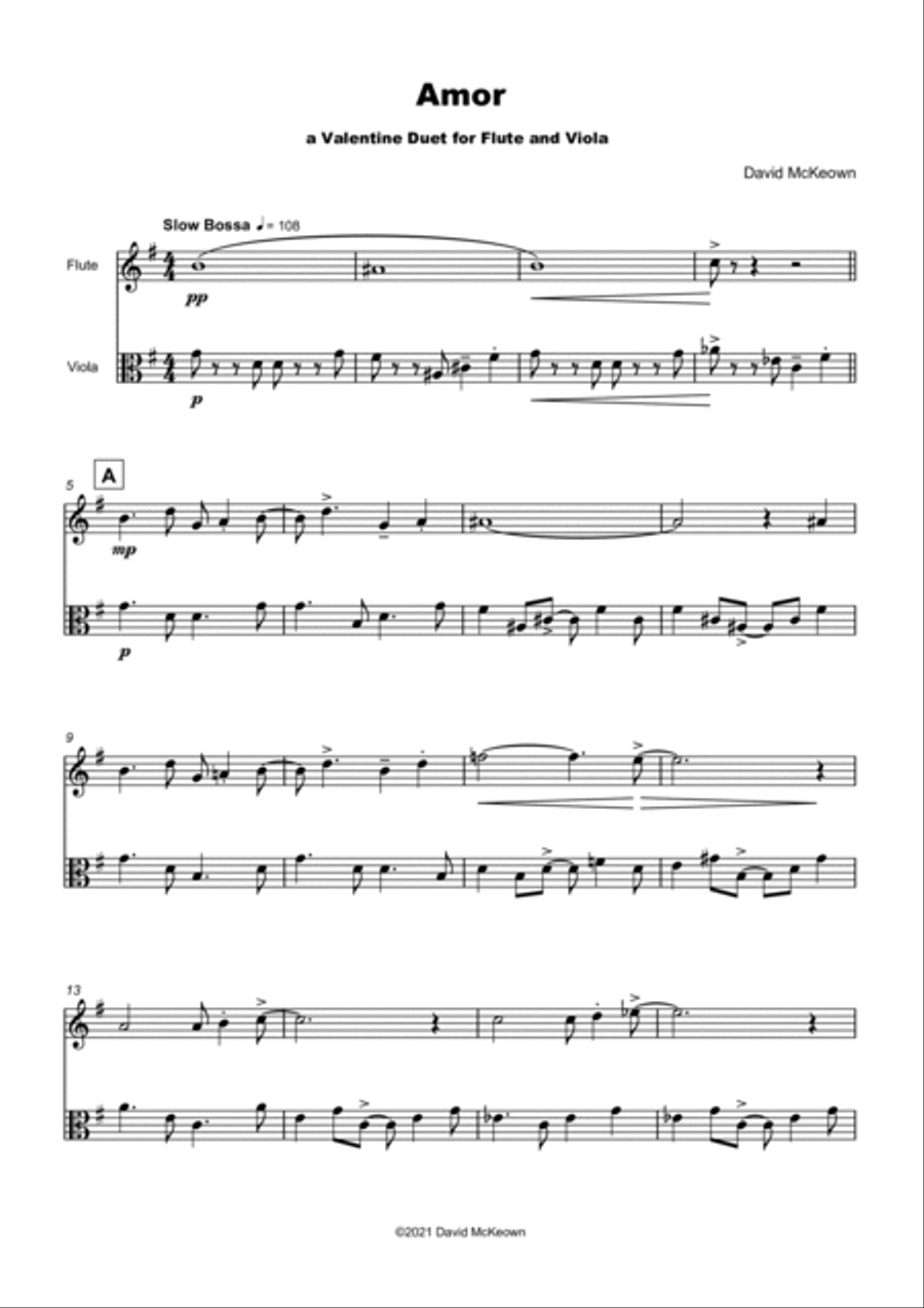 Amor, (Portuguese for Love), Flute and Viola Duet Flute scores gallery preview page 2