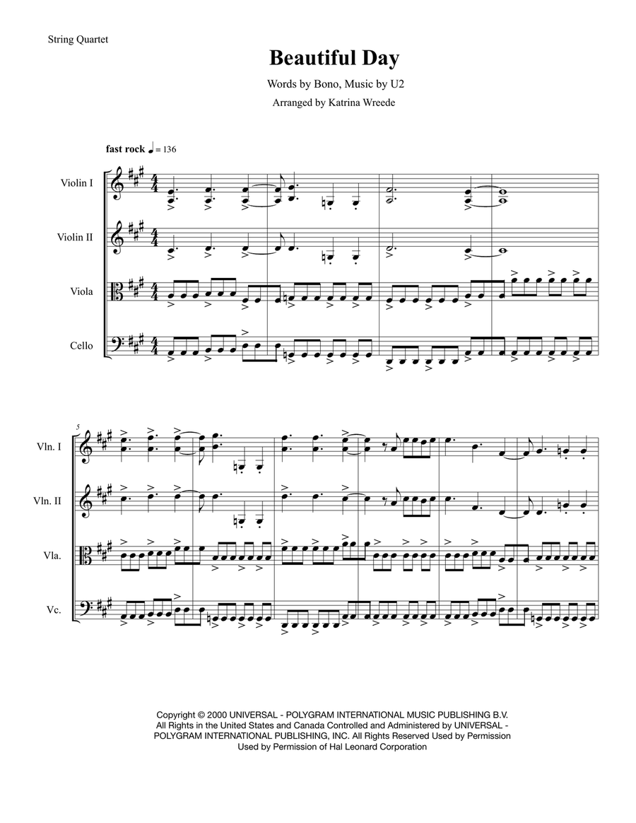 Beautiful Day String Quartet scores gallery preview page 1