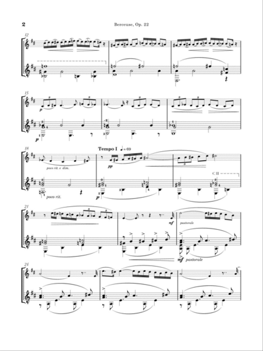 Berceuse, Op. 22 for Flute and Guitar Flute scores gallery preview page 3